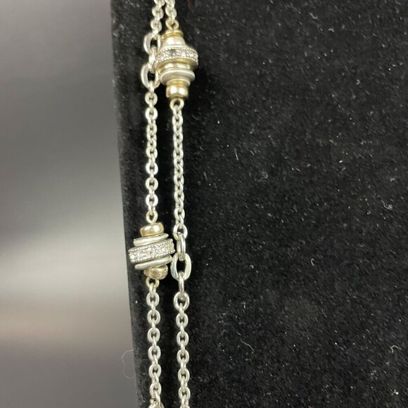 Loft Double Strand Silver & Gold-Tone Rhinestone Rondelle Wheel Beaded Necklace - Picture 4 of 5